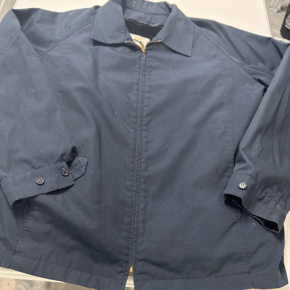 London Fog Harrington Jacket Mens XL Navy Blue Good Faux Fur Lined Vintage Zip